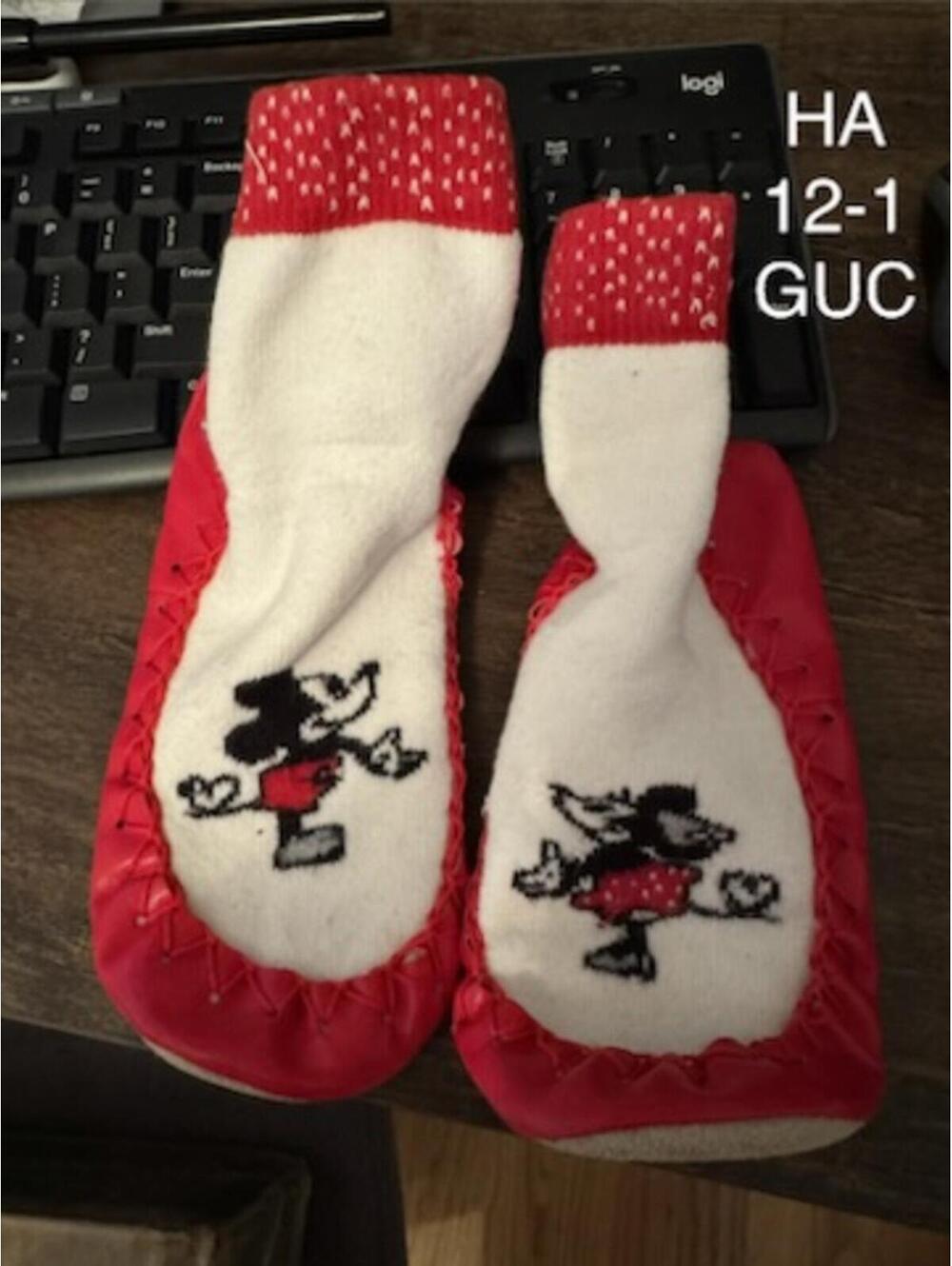Hanna Andersson Mickey and Minnie Mouse Slipper Socks with Red Trim (12-1)